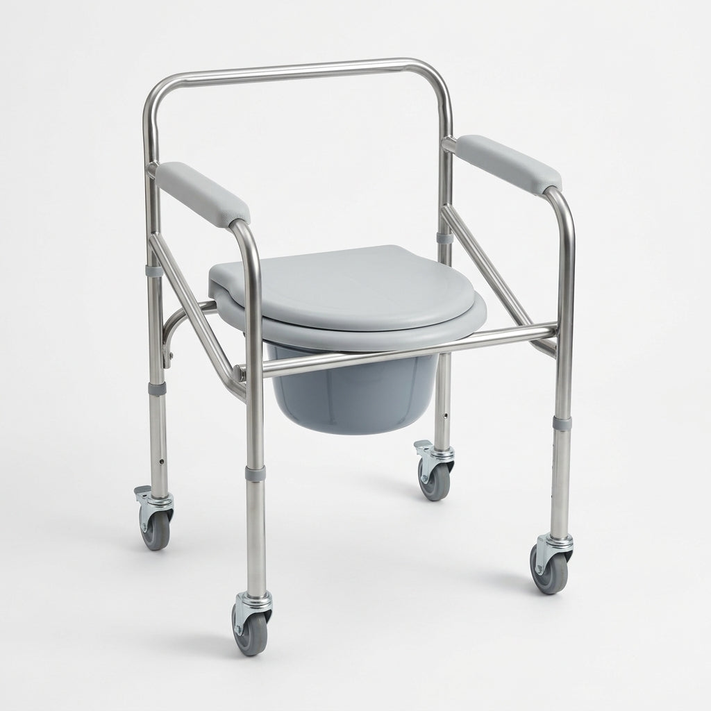 Commode with wheels foldable 100kg